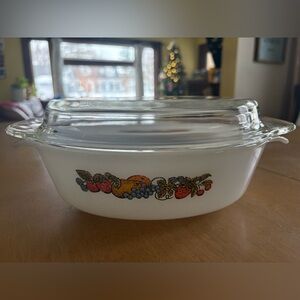 Vintage Fire-King 1.5 QT Casserole With Lid – Fruit Pattern